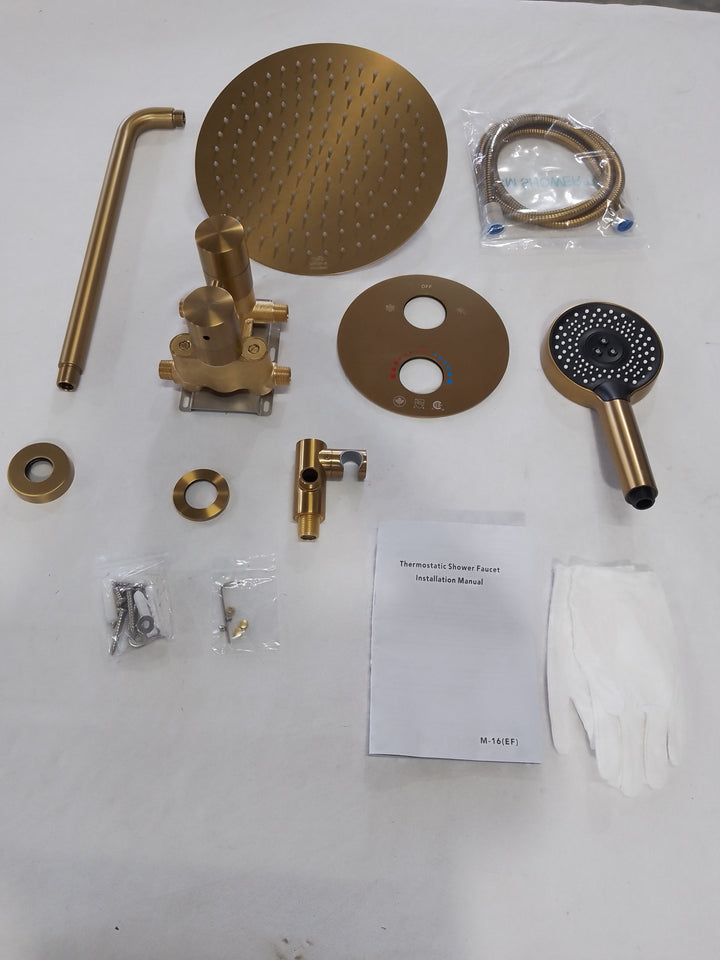 CSA-Brushed Gold Round 16" Inches Rain 2 way function diverter Thermostaic Shower Kit