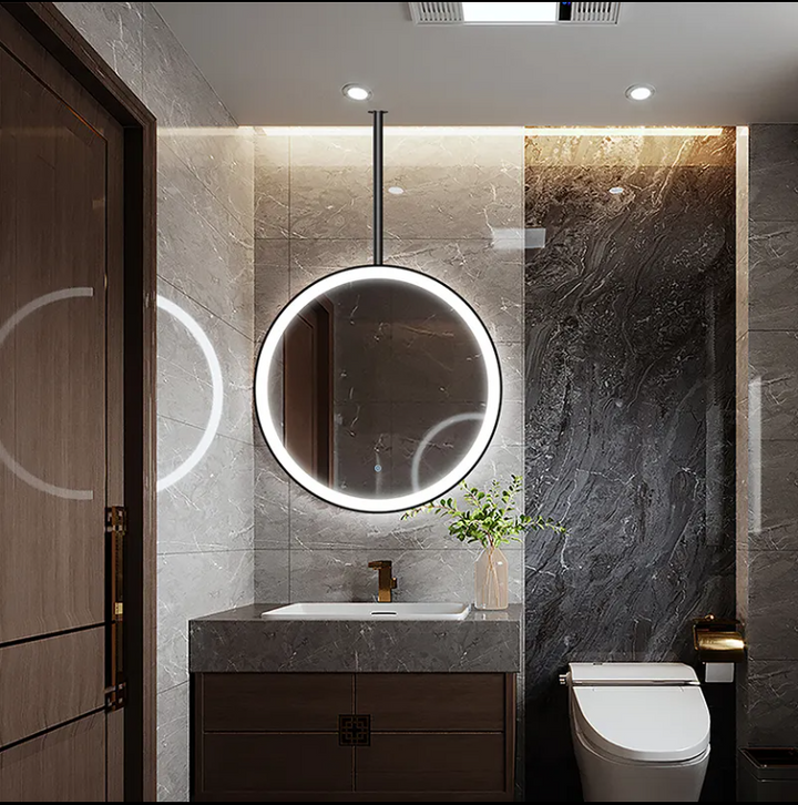 CUSTOM-Round Ceiling mount brushed gold LED mirror