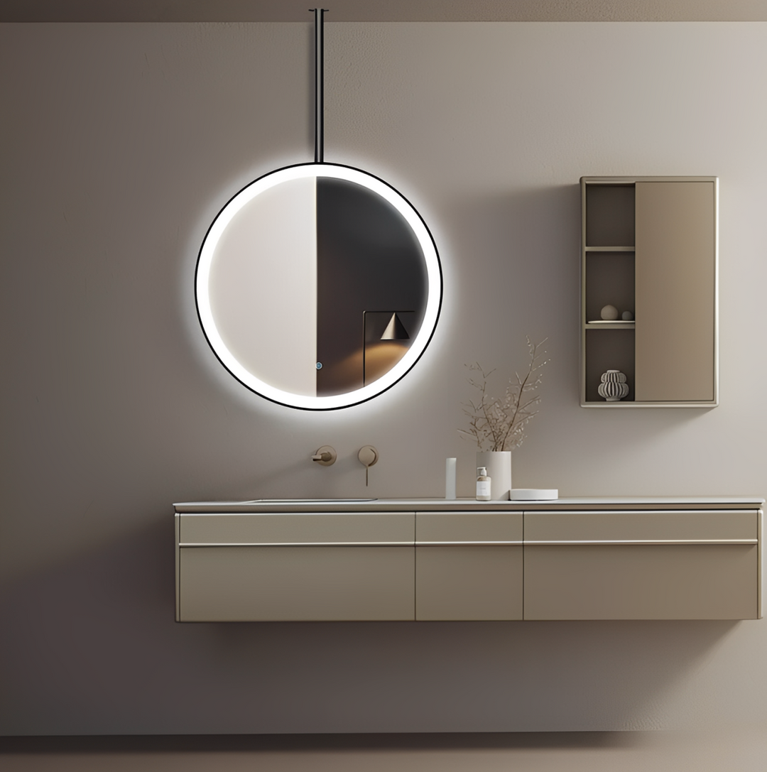 STOCK READY TO SHIP - Round Black Ceiling and Botton Suspended 1 Side LED Mirrors