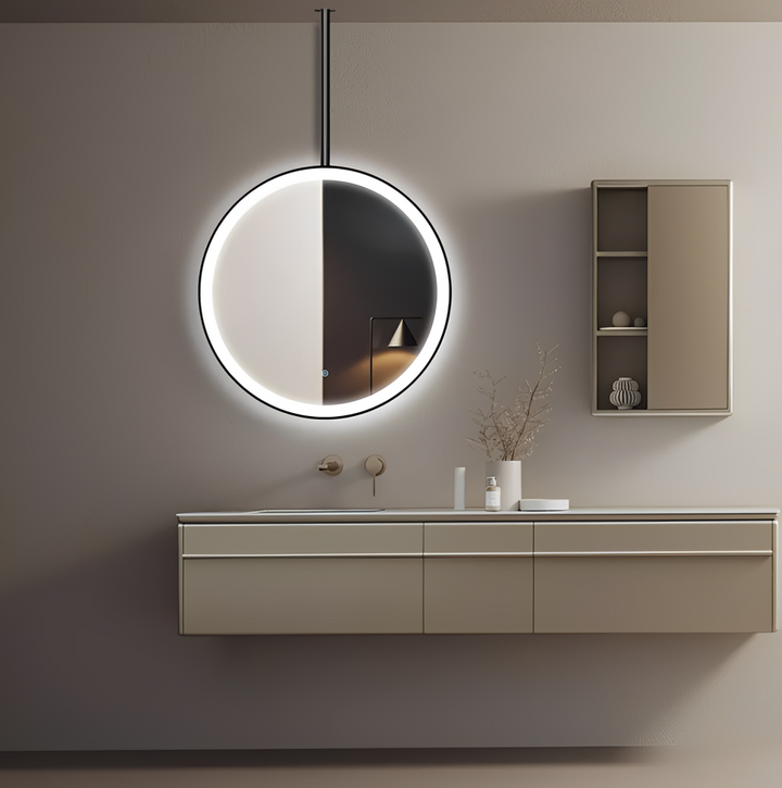 STOCK READY TO SHIP - Round Black Ceiling and Botton Suspended 1 Side LED Mirrors