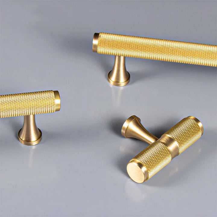 Brass Knurled Cabinet Handles Wardrobe Bar Pull with Baseplate Textured Furniture Door Handle with Baseboard Drawer Knobs