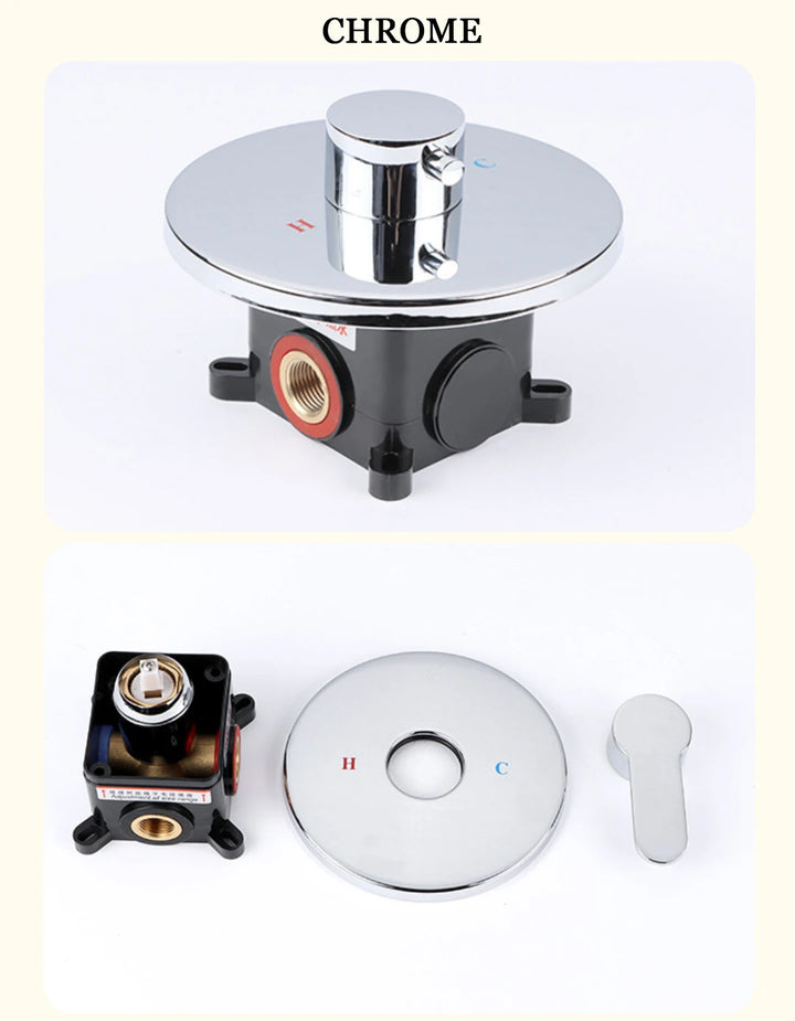 Hot and Cold Mixing Valve Body Faucet Single Handle Bathroom Concealed Shower Mixing Valve and Trim Kit Round Square