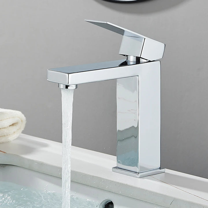 CARRE-Bathroom Faucet Deck Mount Basin Sink Taps Hot Cold Water Mixers Single Handle Tap Washbasin Crane Short/Tall