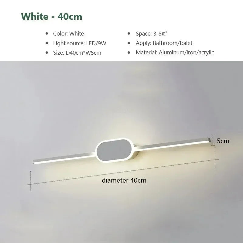 40/60/80CM Mirror Front Lamp  Bathroom Decorative Lights Mirror 40/60/80cm Long Strip Wall Sconces Living Room Indoor Fixture