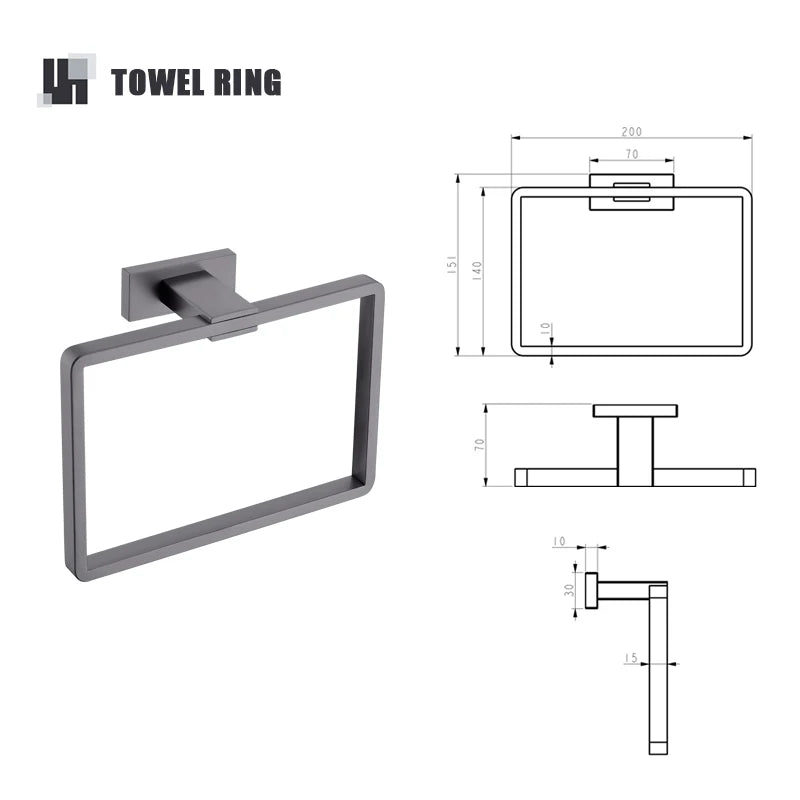 Gunmetal Stainless Steel Bathroom Hardware Towel Rack Toilet Paper Holder,Toilet Brush,Robe Hook Towel Bar Holder Grey Stainless