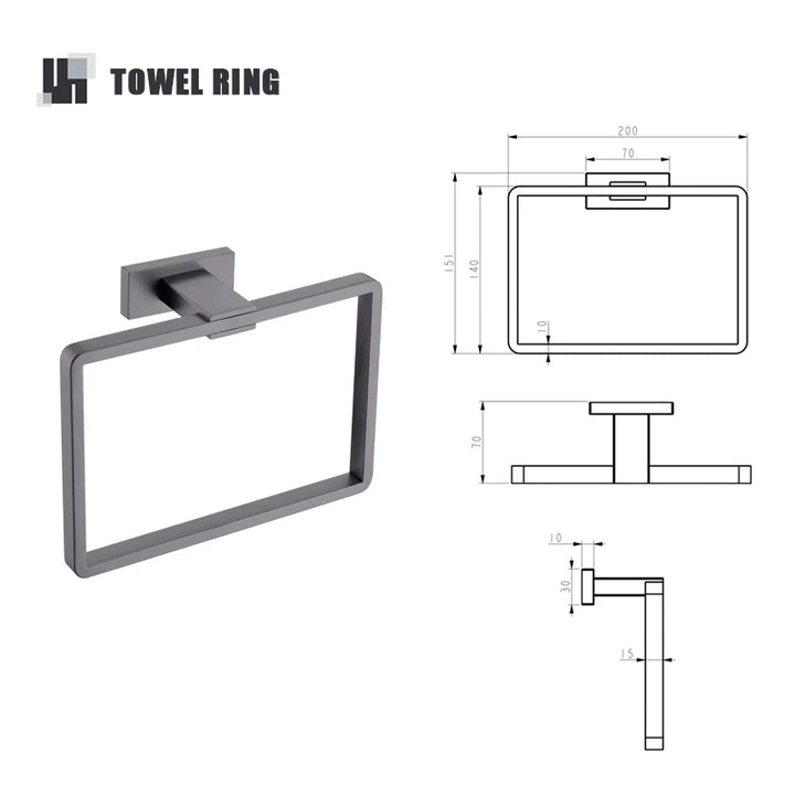 Gunmetal Stainless Steel Bathroom Hardware Towel Rack Toilet Paper Holder,Toilet Brush,Robe Hook Towel Bar Holder Grey Stainless
