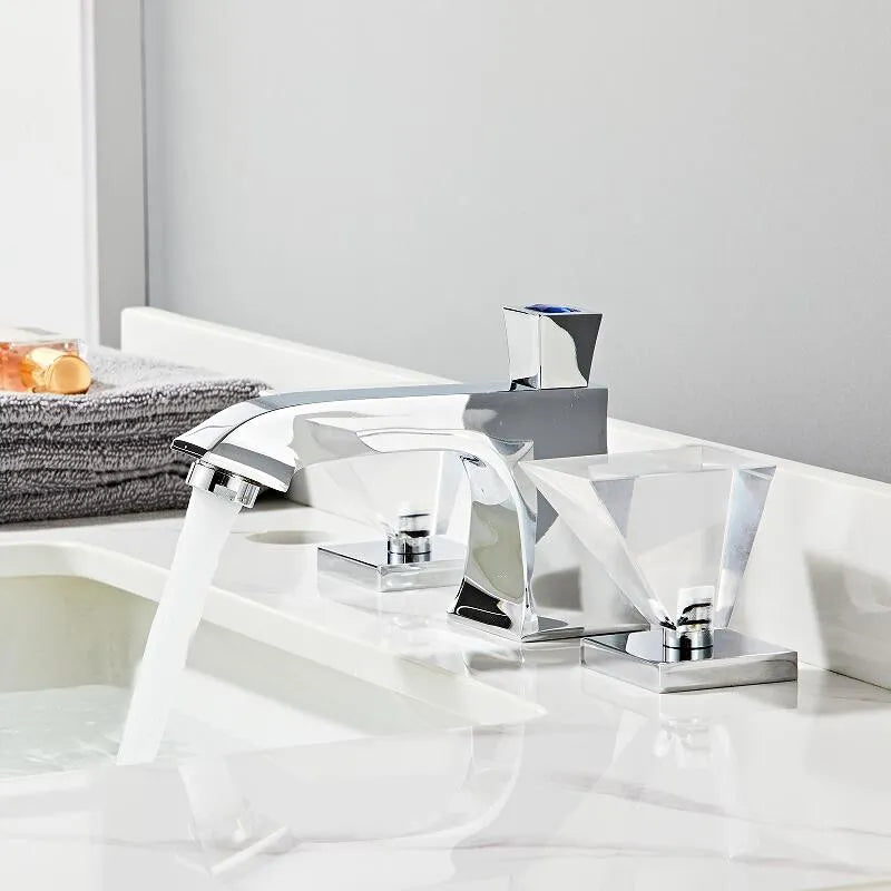 Balmain- Chrome with crystal handles 8" inch wide spread bathroom faucet