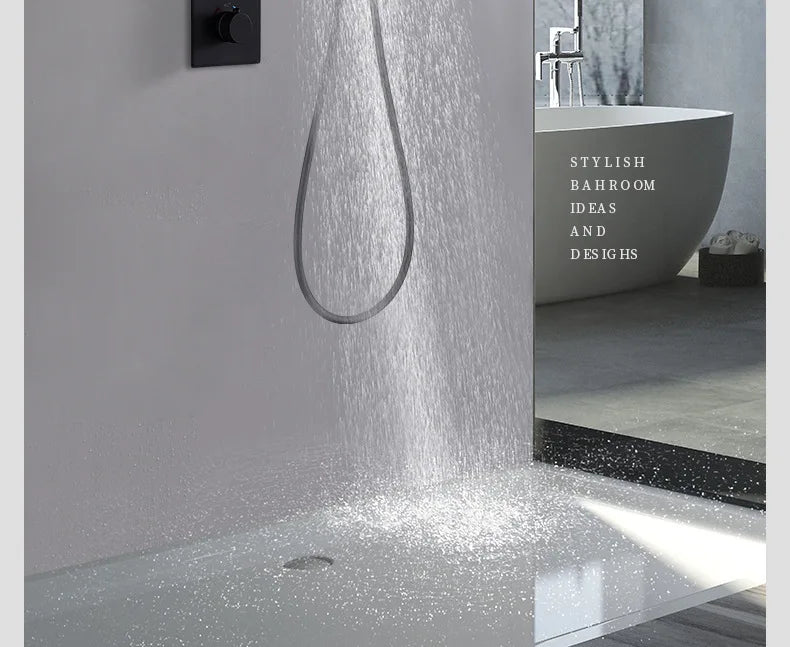 Aston-Camera Wall Mounted Thermostatic Shower Set Gunmetal Grey All Copper Concealed Rain Shower Head