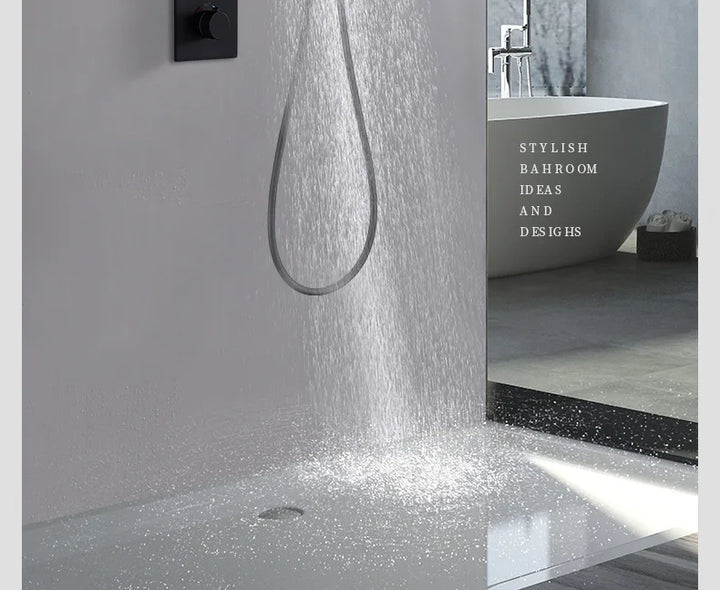 Aston-Camera Wall Mounted Thermostatic Shower Set Gunmetal Grey All Copper Concealed Rain Shower Head