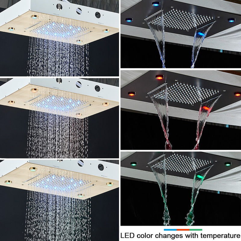 New 2023 20X13" Flush ceiling mount led rain shower head with 3 way thermostatic push buttom diverter valve shower set