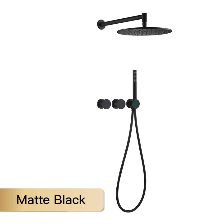 Lisboa II-Brass Shower System Simple Design Wall Mounted 2 Handle Hot & Cold Water 3 Function Bathroom Faucet