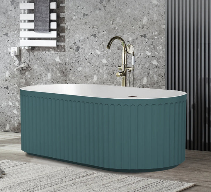 Classic Deep Soaking Oval Bathtub Alone Solid Surface Center Drain Glossy White 70"