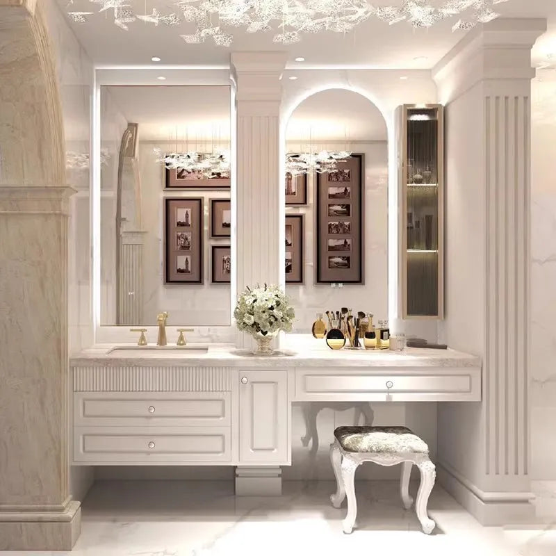 Cream Wind Oak Make up Bathroom Vanity Custom tailor