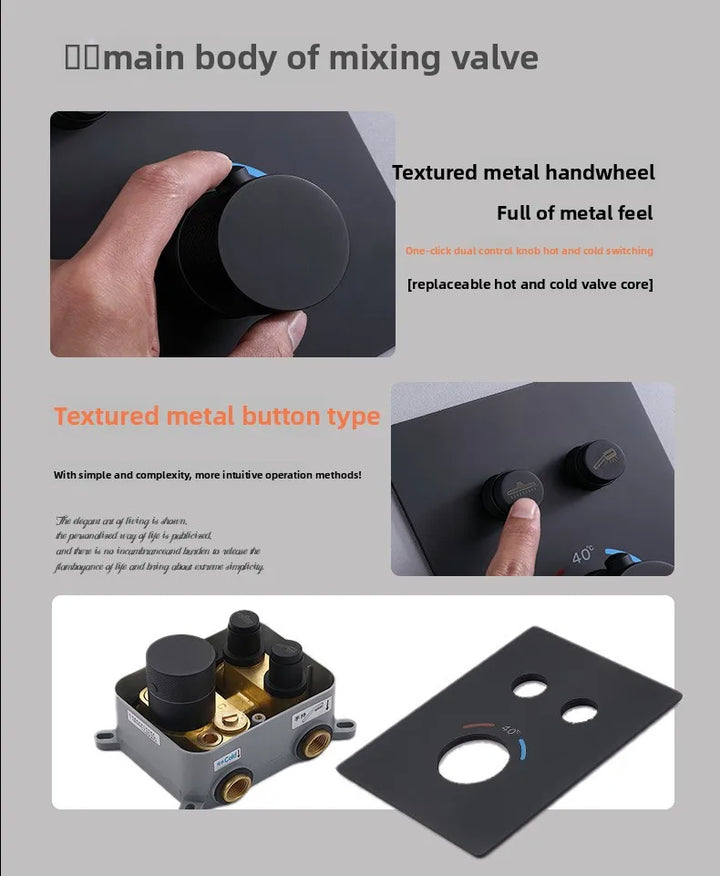 Aston-Camera Wall Mounted Thermostatic Shower Set Gunmetal Grey All Copper Concealed Rain Shower Head