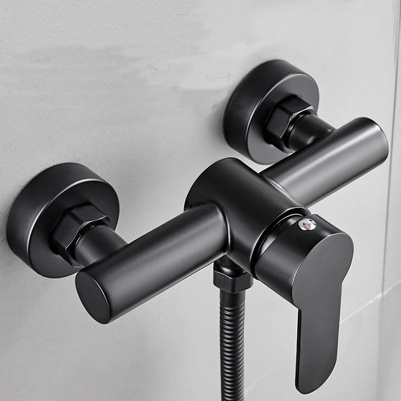 PET-  Black Bathroom Shower Faucet Wall Mounted Hot and Cold Water Mixing Valve Faucet 304 Stainless Steel Triple Tub Faucet