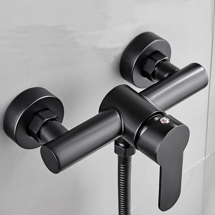 PET-  Black Bathroom Shower Faucet Wall Mounted Hot and Cold Water Mixing Valve Faucet 304 Stainless Steel Triple Tub Faucet