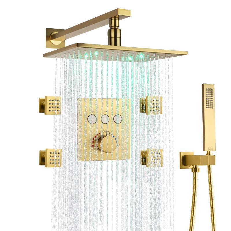 Lobo- Rectangular Rain head 12"x8" 2 way easy touch buttom function diverter thermostatic pressure balance shower kit