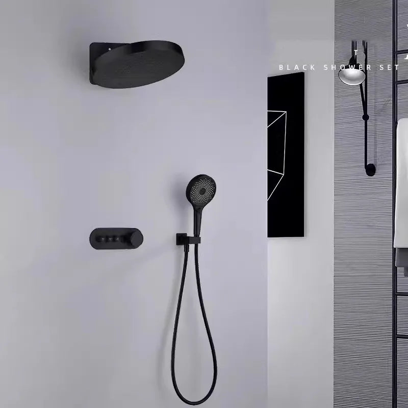 Hanz-Rainfall Shower Set Wall Mounted Gray Thermostatic Shower Faucet Set Digital Display Bathroom Bath & Shower Mixer Tap Brass