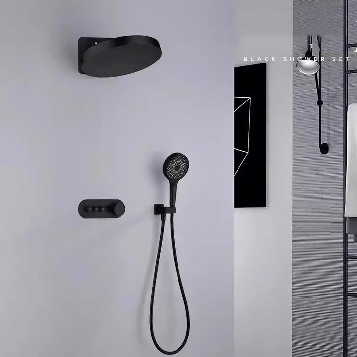 Hanz-Rainfall Shower Set Wall Mounted Gray Thermostatic Shower Faucet Set Digital Display Bathroom Bath & Shower Mixer Tap Brass