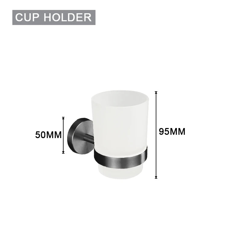 Grey Gun Metal Bathroom Hardware Set Accessories Kit Stainless Steel Round Wall Rack Hand Bar Toilet Roll Paper Holder Robe Towel Hook