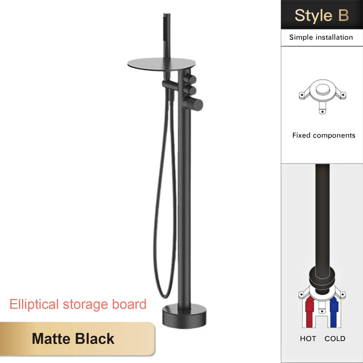 Andromeda-Gunmetal Bathtub Faucet 2 Function Hot Cold Mixer Tap Floor Mount Bathroom Tub Shower Modern Home Bath Tap