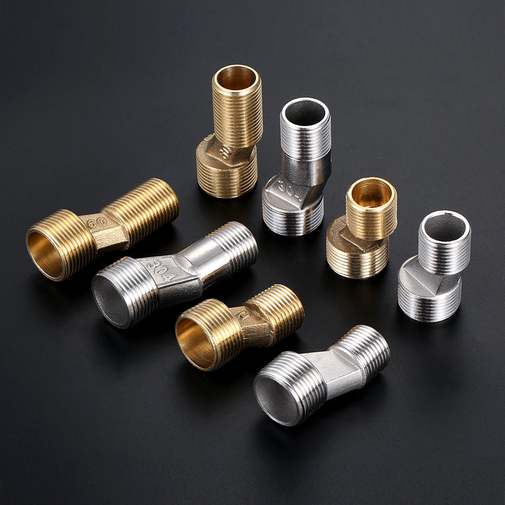 Z shape x 2Pcs Adjustable Kitchen Bathroom Shower Faucet Adapter Brass&Stainless Steel Wall Mounted Replacement Angle Valve S-unions Parts