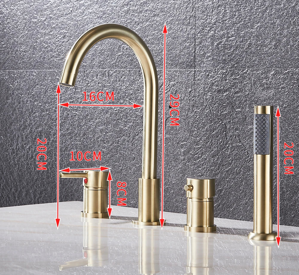 Romano- Deck Mounted 4 holes Roman Bathtub Faucet Set with Handheld Shower Tub Faucet Hot and Cold Water Mixer