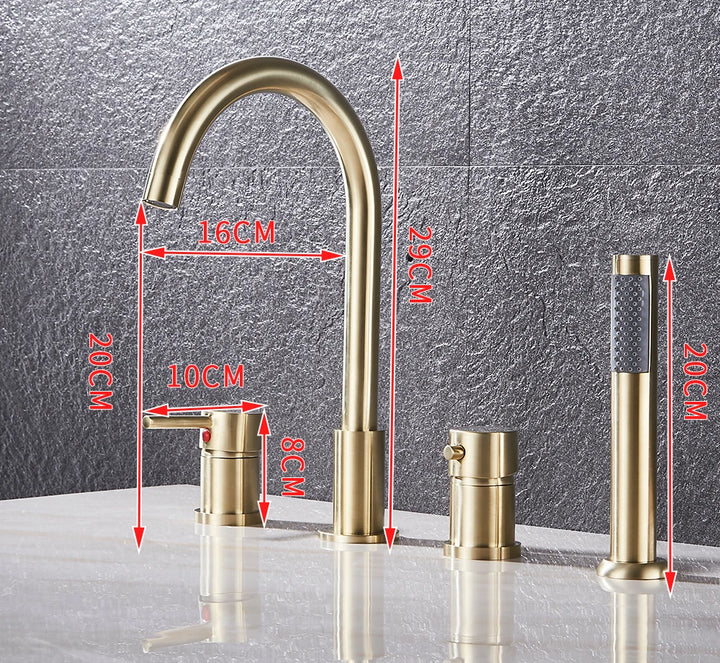 Romano- Deck Mounted 4 holes Roman Bathtub Faucet Set with Handheld Shower Tub Faucet Hot and Cold Water Mixer