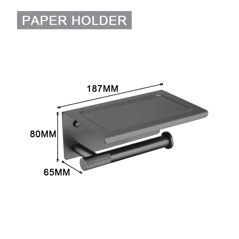 Grey Gun Metal Bathroom Hardware Set Accessories Kit Stainless Steel Round Wall Rack Hand Bar Toilet Roll Paper Holder Robe Towel Hook