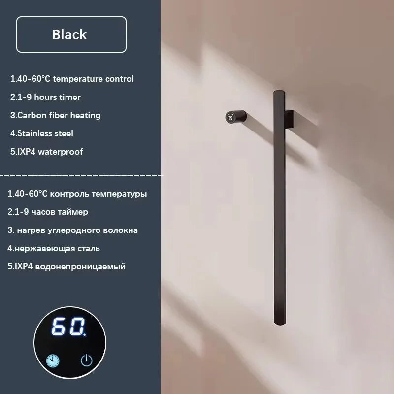 Elemento- Towel Warmer Hidden Wires Electric Heated Towel Rail Temperature Time Control Bath Electric Towel Rack