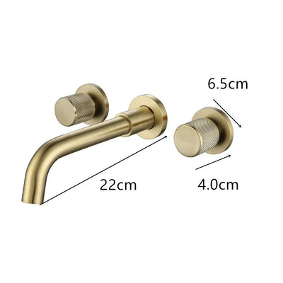 Brushed gold wall mounted with 2 handles bathroom faucet