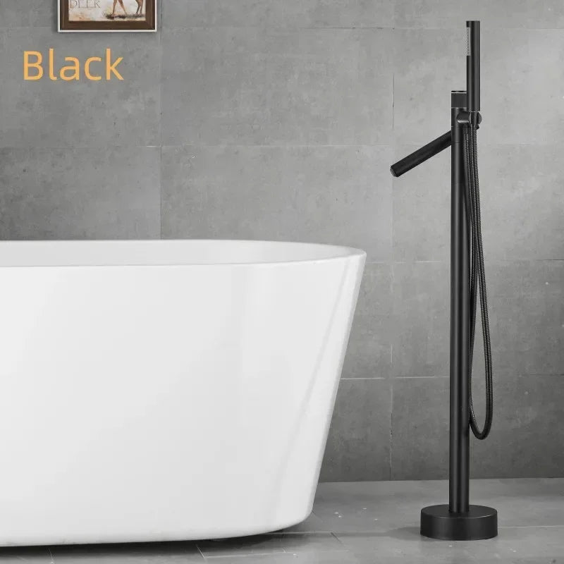 Browning - Brushed Gold Floor Stand Bathtub Faucet Brush Gold Bathtub Stand Tap Shower Mixer Brass Shower Gold  Floor Bathtub Stand Faucet