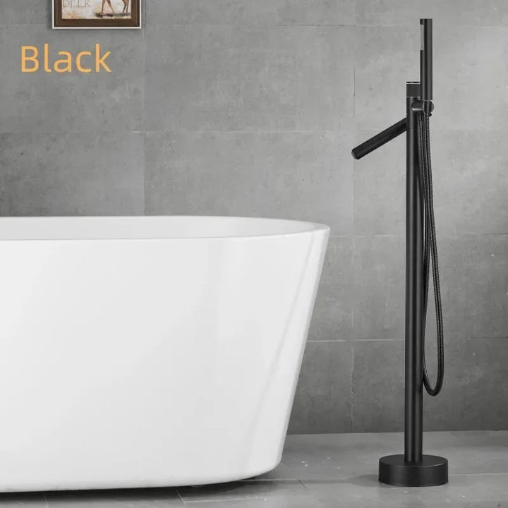 Browning - Brushed Gold Floor Stand Bathtub Faucet Brush Gold Bathtub Stand Tap Shower Mixer Brass Shower Gold  Floor Bathtub Stand Faucet