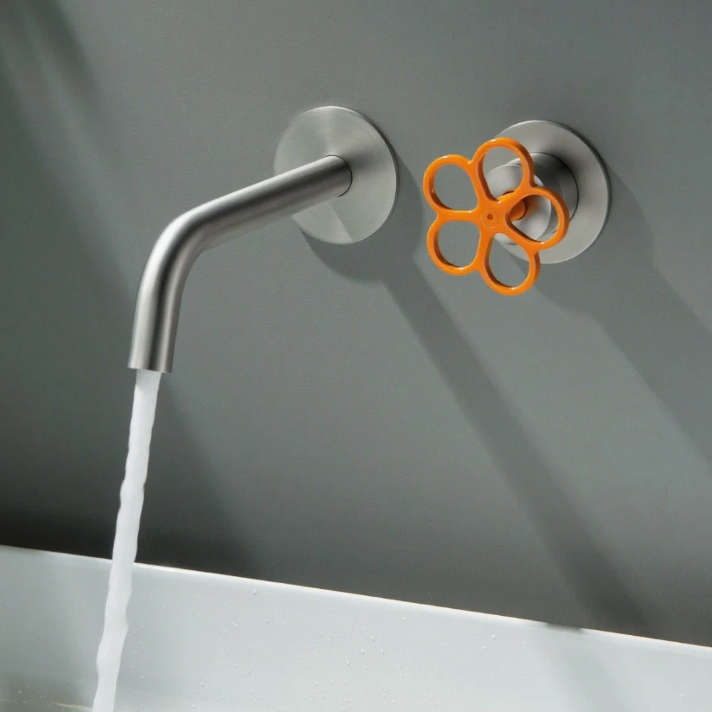 Apollonia-Wall Mounted Bathroom Basin Faucet with Plum Handle Hot Cold Water Mixer Tap