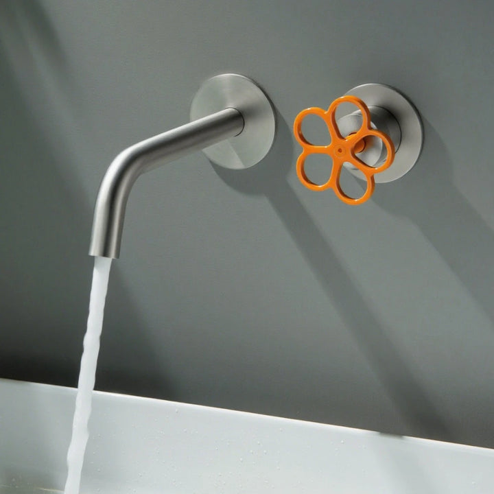 Apollonia-Wall Mounted Bathroom Basin Faucet with Plum Handle Hot Cold Water Mixer Tap