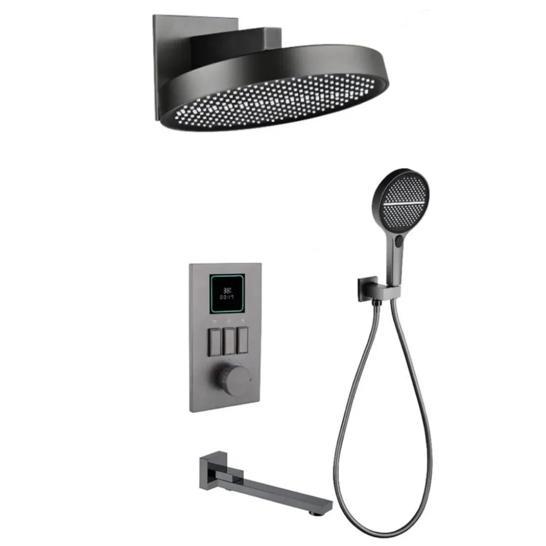 Smart Digital Display All Copper Wall Mounted Shower Set Waterfall Rain Bathroom