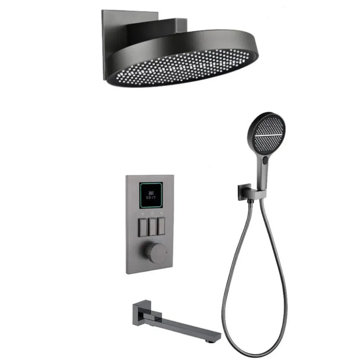 Smart Digital Display All Copper Wall Mounted Shower Set Waterfall Rain Bathroom
