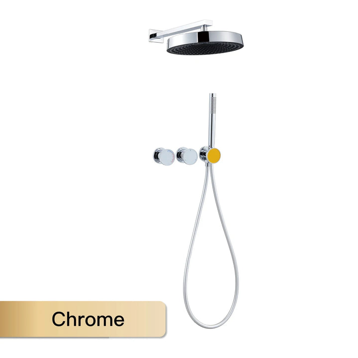 Lisboa II-Brass Shower System Simple Design Wall Mounted 2 Handle Hot & Cold Water 3 Function Bathroom Faucet