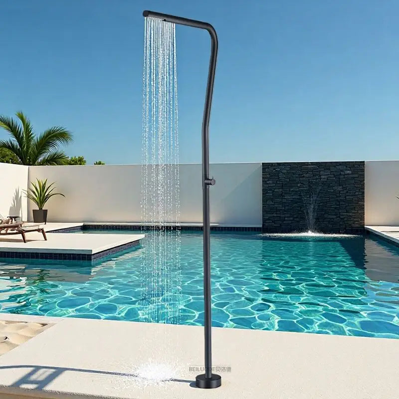 Black Outdoor Floor Standing Shower Column Stainless Steel Shower Beach Home Villa Shower Set