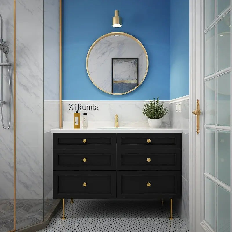 Manchester Oak bathroom cabinet, washstand, bathroom cabinet, mirror cabinet, round mirror combination sink, washbasin.