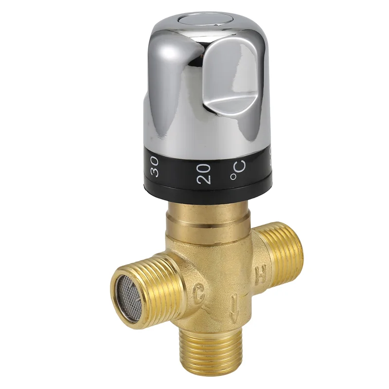 AT44-Thermostatic Mixing Valve Solid Brass G1/2 For Shower System Water Temperature Control Pipe Basin Thermostat Control