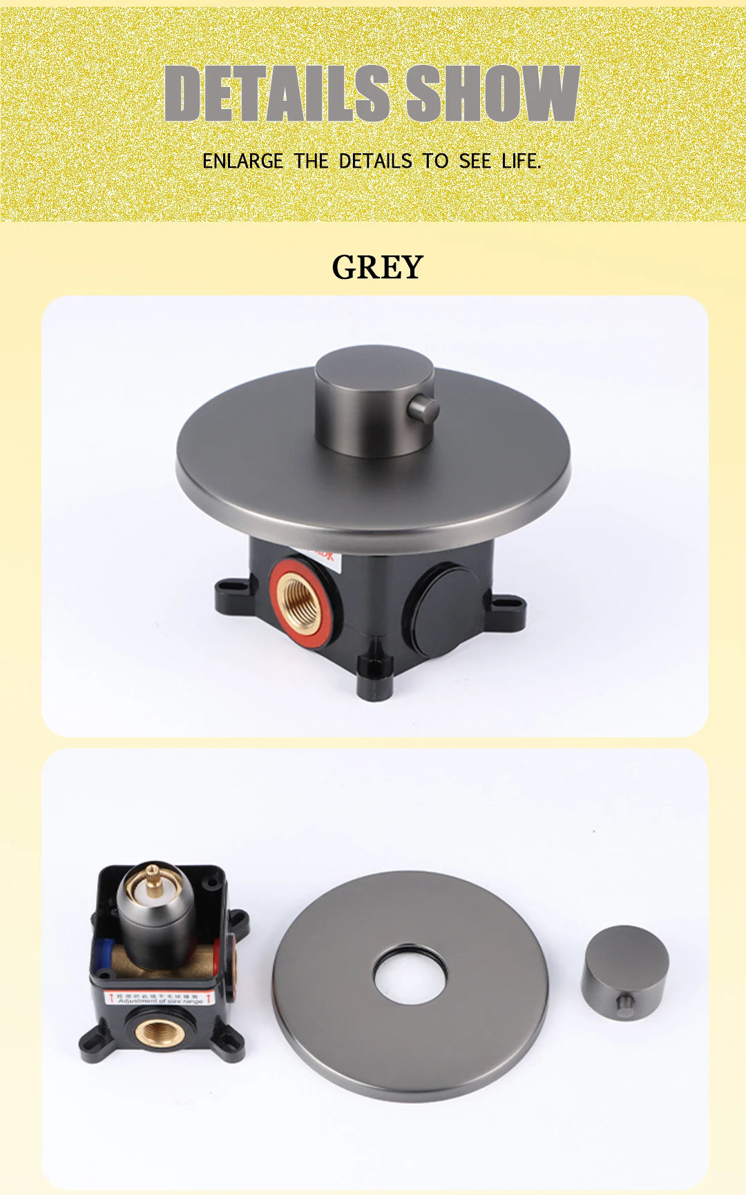 Hot and Cold Mixing Valve Body Faucet Single Handle Bathroom Concealed Shower Mixing Valve and Trim Kit Round Square