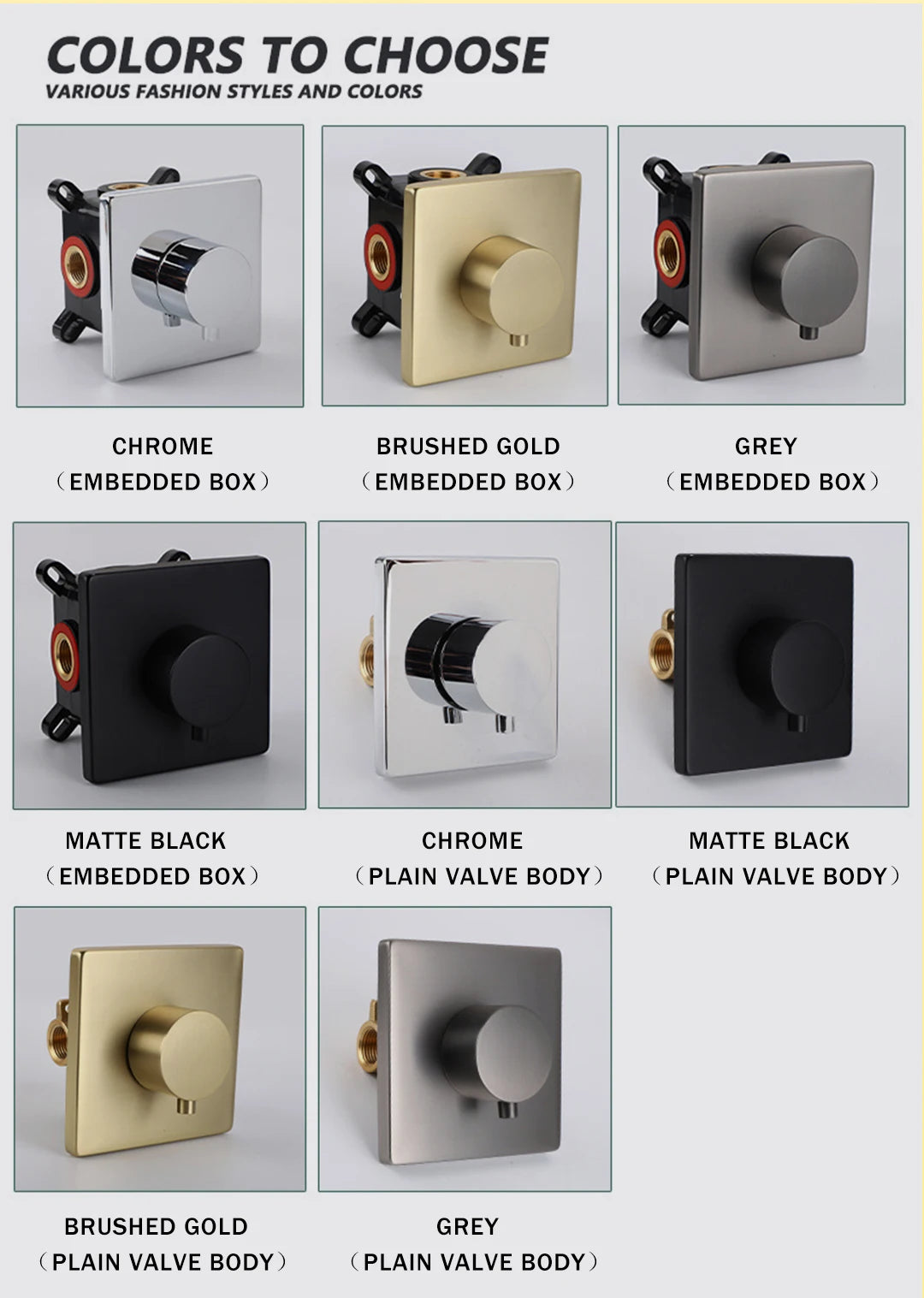 Hot and Cold Mixing Valve Body Faucet Single Handle Bathroom Concealed Shower Mixing Valve and Trim Kit Round Square