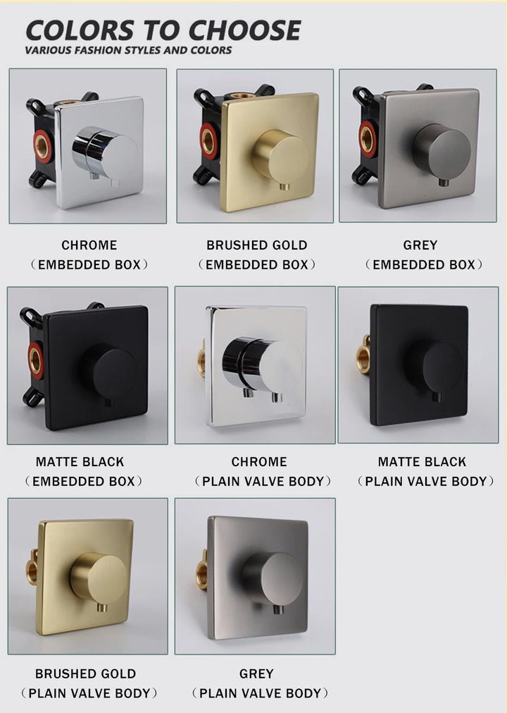 Hot and Cold Mixing Valve Body Faucet Single Handle Bathroom Concealed Shower Mixing Valve and Trim Kit Round Square