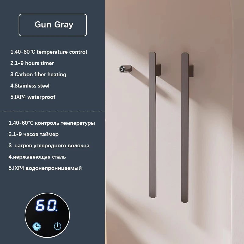Elemento- Towel Warmer Hidden Wires Electric Heated Towel Rail Temperature Time Control Bath Electric Towel Rack