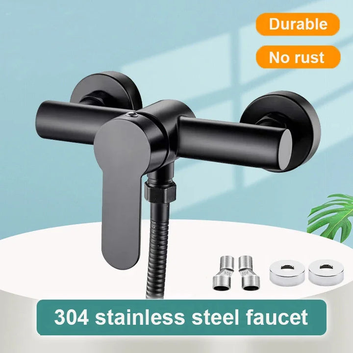 PET-  Black Bathroom Shower Faucet Wall Mounted Hot and Cold Water Mixing Valve Faucet 304 Stainless Steel Triple Tub Faucet