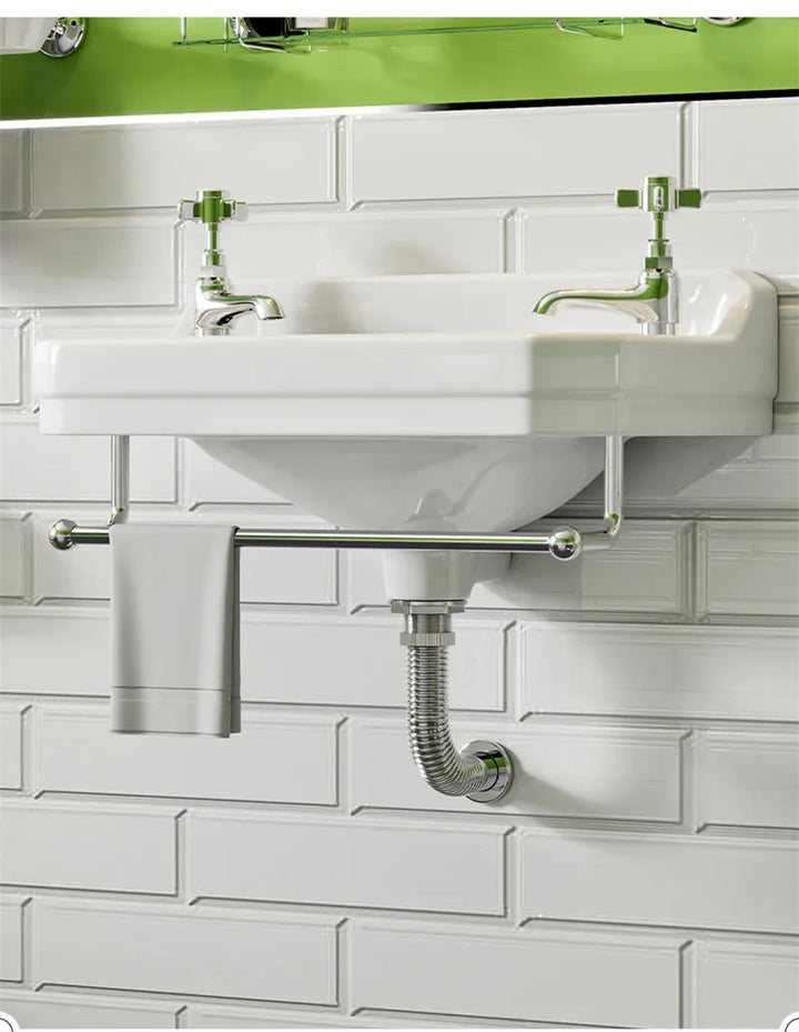 Fairfax II Wall Mounted Victorian ceramic sink with hot & cold seperate and towel holder