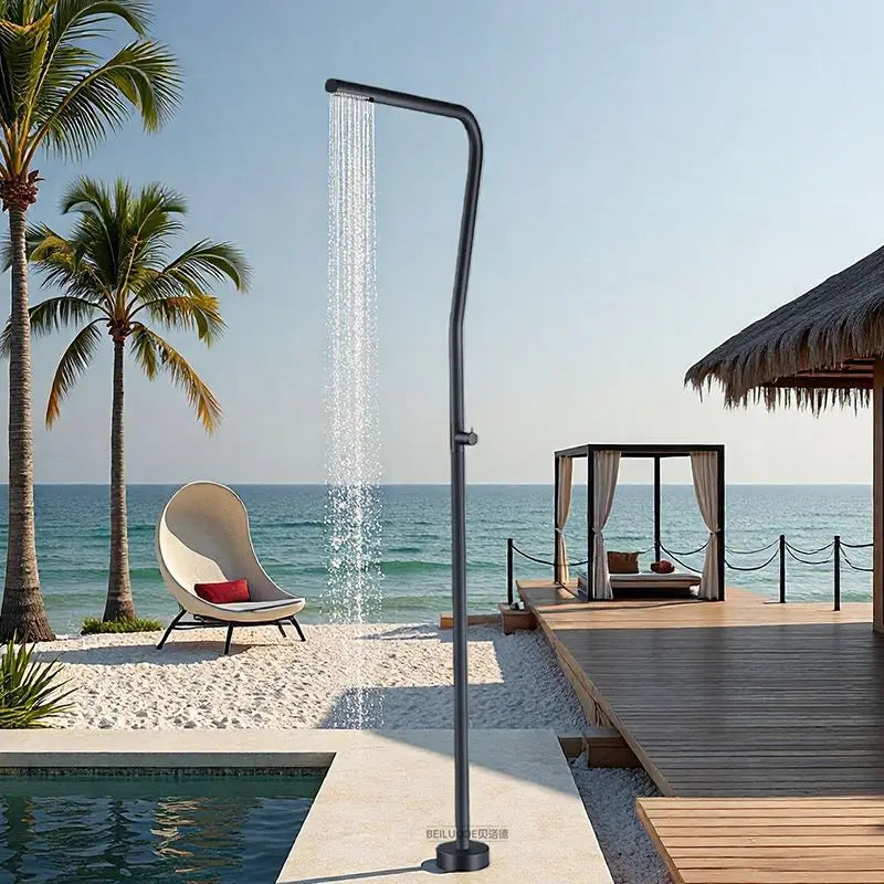 Black Outdoor Floor Standing Shower Column Stainless Steel Shower Beach Home Villa Shower Set