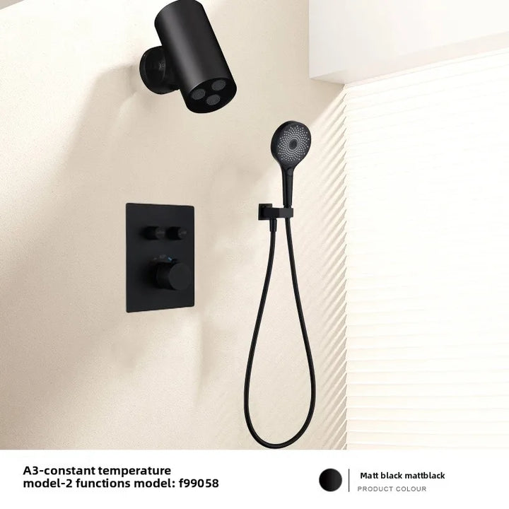 Aston-Camera Wall Mounted Thermostatic Shower Set Gunmetal Grey All Copper Concealed Rain Shower Head
