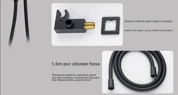Aston-Camera Wall Mounted Thermostatic Shower Set Gunmetal Grey All Copper Concealed Rain Shower Head